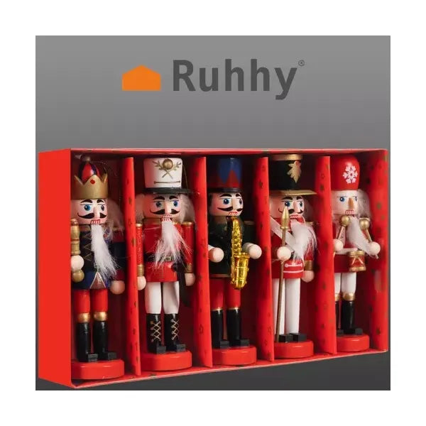 5 darabos felfüggeszthető fa diótörő figura szett, 13 cm, többszínű