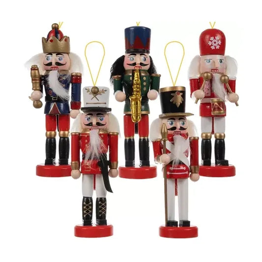 5 darabos felfüggeszthető fa diótörő figura szett, 13 cm, többszínű