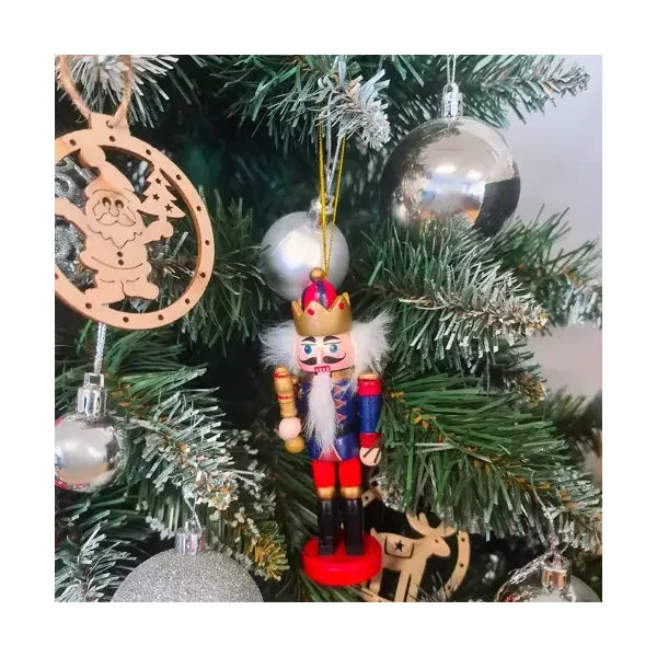 5 darabos felfüggeszthető fa diótörő figura szett, 13 cm, többszínű