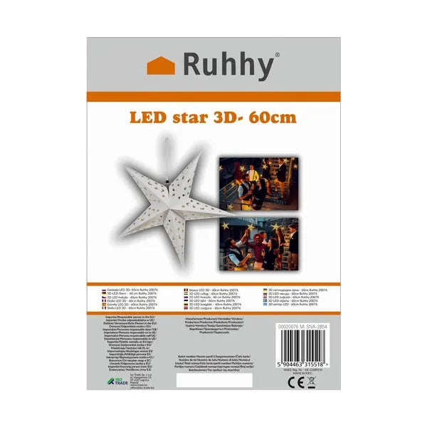 3D LED papírcsillag meleg fehér, 55 cm, elemes karácsonyi dekor