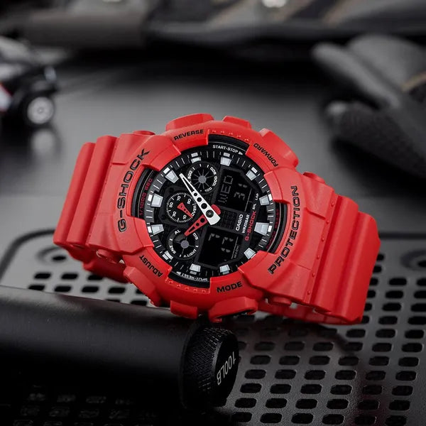 Casio G-Shock GA-100B-4AER férfi karóra, piros, 50 mm, WR200, analóg-digitális