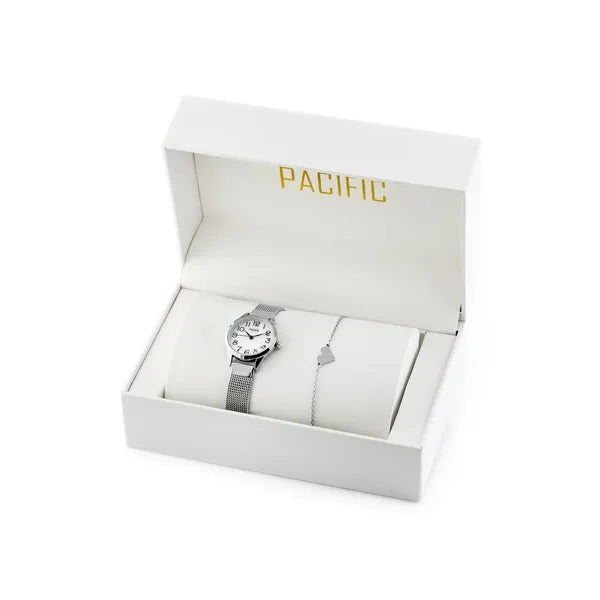 Pacific ZY672B női kvarc karóra ajándékszett, ezüst, WR30
