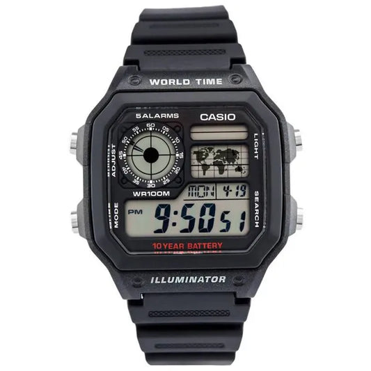 Casio AE-1200WH-1AVCF férfi digitális karóra, WR100, LED, műanyag szíj