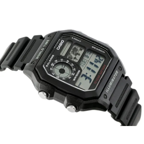 Casio AE-1200WH-1AVCF férfi digitális karóra, WR100, LED, műanyag szíj