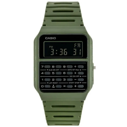 Casio Vintage CA-53WF-3B férfi digitális kalkulátoros karóra, zöld műanyag