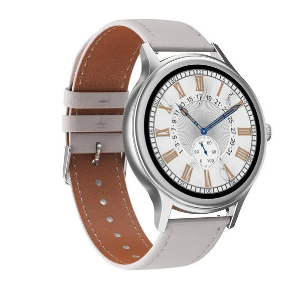 Női okosóra 1.09" TFT HD, rosegold acél+fehér bőrszíj, IP68