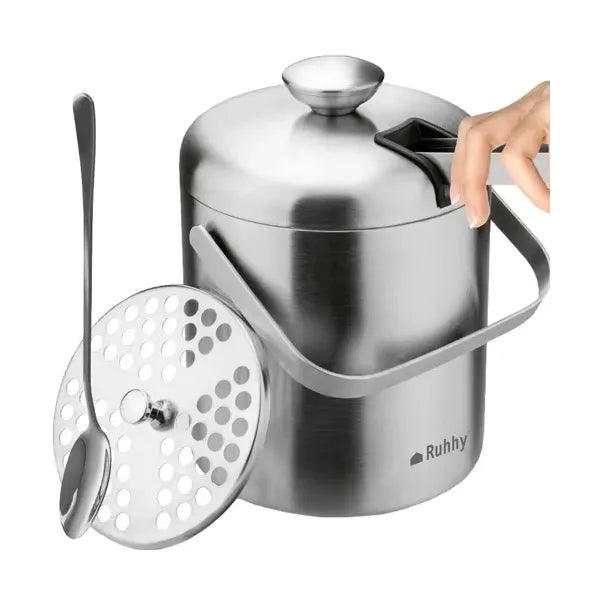 Duplafalú 1,3 l rozsdamentes jégvödör fedéllel, szűrővel, csipesszel, kanállal
