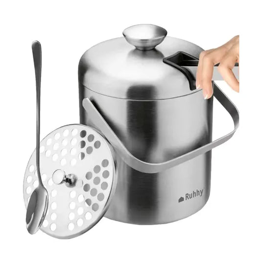 Duplafalú 1,3 l rozsdamentes jégvödör fedéllel, szűrővel, csipesszel, kanállal