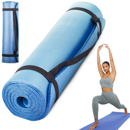 Jógaszőnyeg fitness matrac 180x60 cm, 1 cm vastag, kék, csúszásgátló