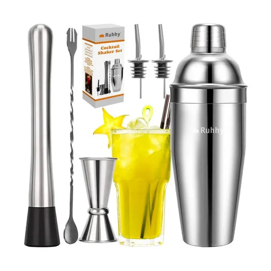 6 részes rozsdamentes acél koktélkészlet, 700 ml shakerrel, ezüst