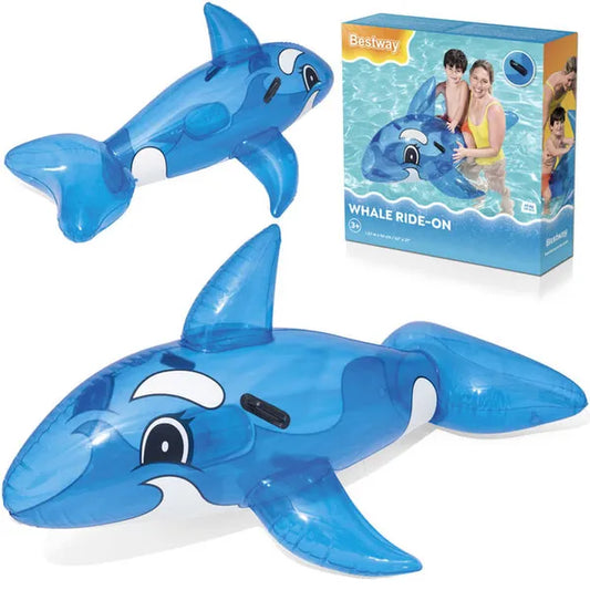 Bestway felfújható kék delfin lovagló 157 cm, fogantyúkkal, 3+