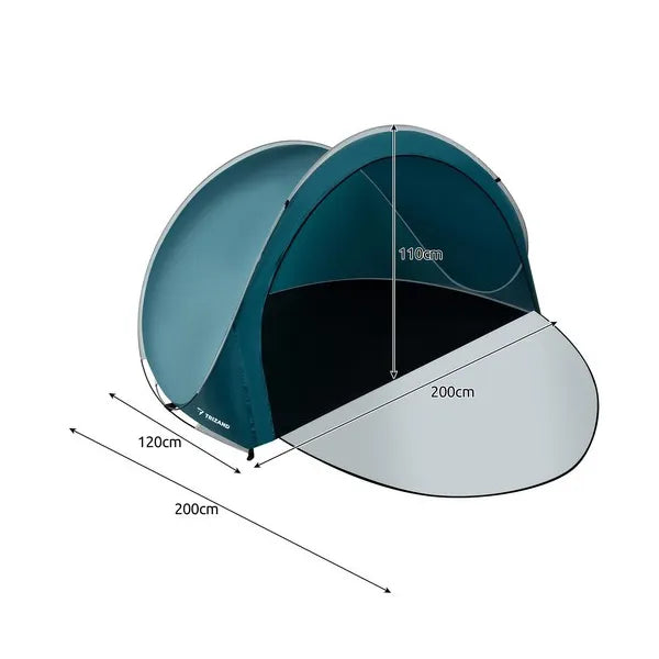 Pop-up strandsátor cipzáras, 3 fős, 200×120×110 cm, kék-fehér