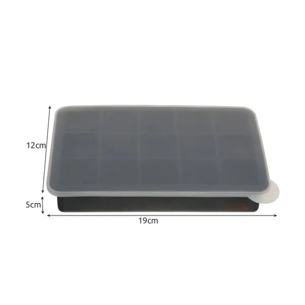 Szilikon jégkocka forma fedővel, 15 XXL (32×32×32 mm) kockához, szürke