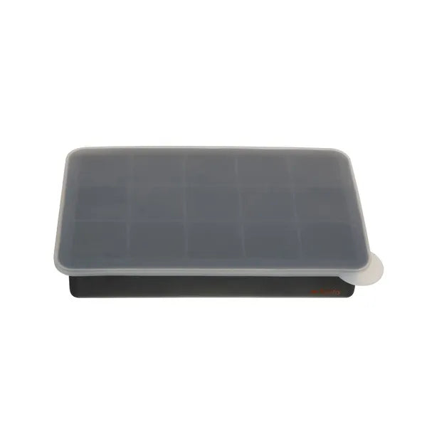 Szilikon jégkocka forma fedővel, 15 XXL (32×32×32 mm) kockához, szürke