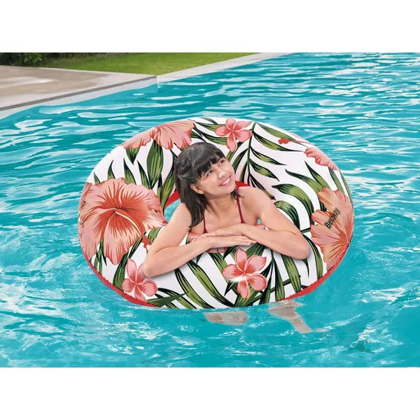 Felfújható úszógumi trópusi mintával, 119 cm, PVC, javítófolttal