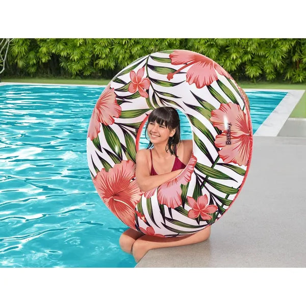 Felfújható úszógumi trópusi mintával, 119 cm, PVC, javítófolttal