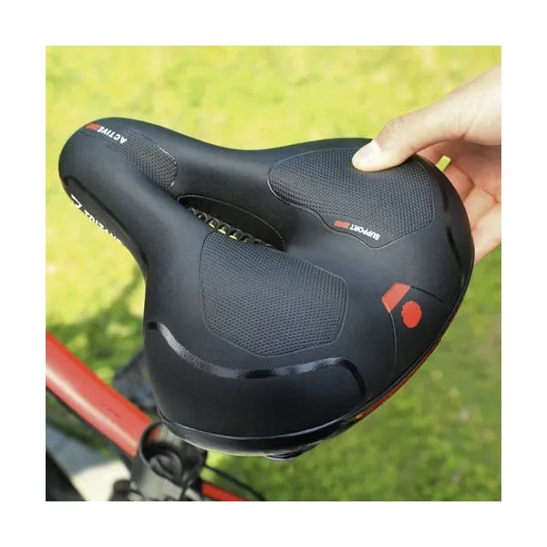 Ergonomikus fekete kerékpár nyereg rugós csillapítással, szellőzéssel, huzattal