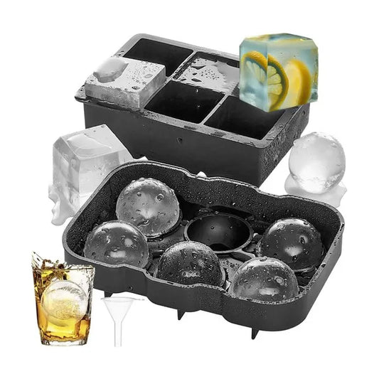 Szilikon jégforma 2 az 1-ben, XXL 4,8 cm kockák + 4 cm gömbök fedőkkel