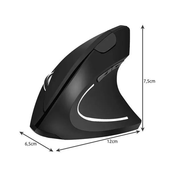 Ergonomikus vezeték nélküli vertikális egér 2.4 GHz, 6 gomb, 1200 DPI, fekete