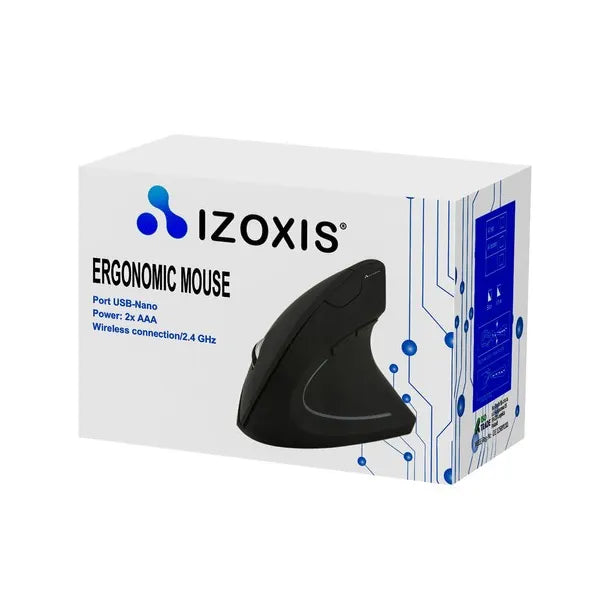 Ergonomikus vezeték nélküli vertikális egér 2.4 GHz, 6 gomb, 1200 DPI, fekete
