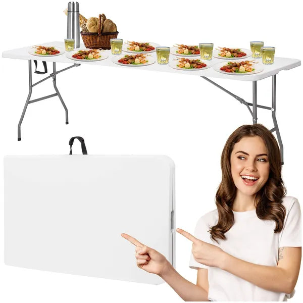 Összecsukható catering asztal 180×74 cm, HDPE, 150 kg teherbírás