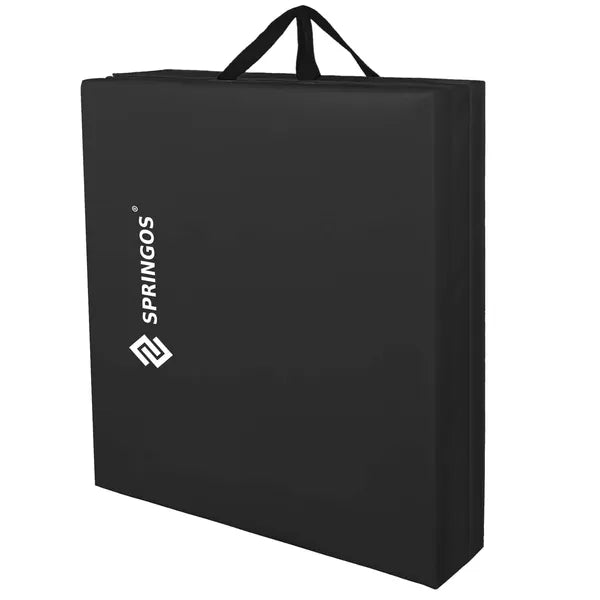 Összehajtható fekete tornaszőnyeg, PVC, 180×60×3 cm, 3 szegmens, hordfogantyú