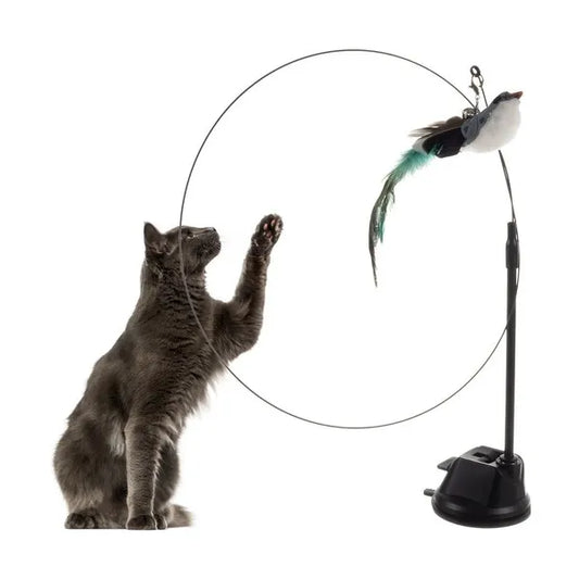 Macskajáték horgászbot tapadókoronggal, madár és csengő, 95 cm