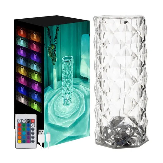 Kristály rózsa projektoros LED lámpa, 16 szín, USB-tölthető, távirányítós