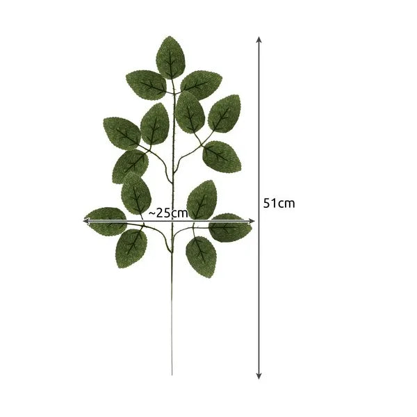 Mű rózsalevél ág szett, 12 db, 47 cm, hajlítható szárral, zöld