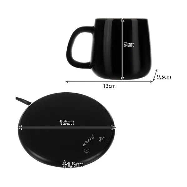 Elektromos bögremelegítő szett fekete, 400 ml kerámia bögrével, 40-60 °C