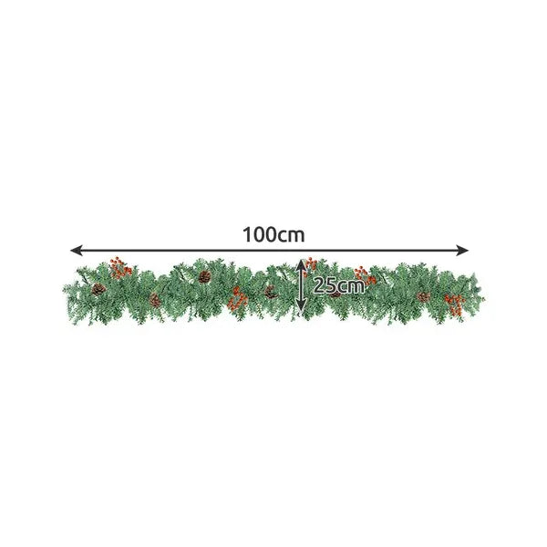 Karácsonyi fenyő girland 100 cm, PVC, tobozzal és piros bogyókkal
