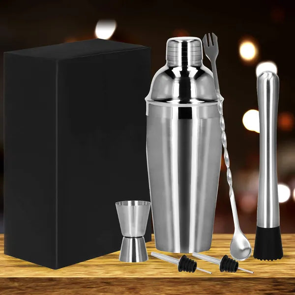 6 részes rozsdamentes barmixer készlet 550 ml shakerral, ezüst