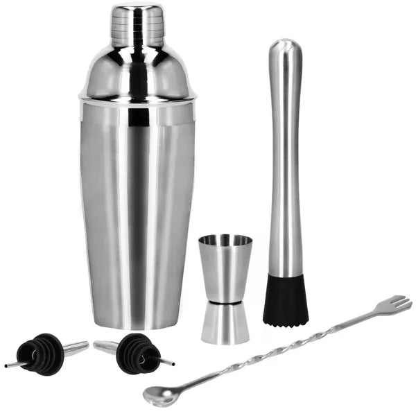 6 részes rozsdamentes barmixer készlet 550 ml shakerral, ezüst