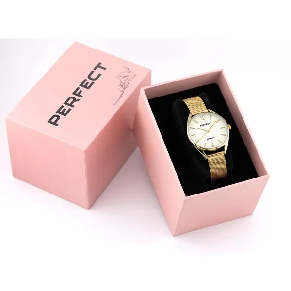 Arany női karóra, Perfect F347, kvarc, fémszíjjal, 34 mm
