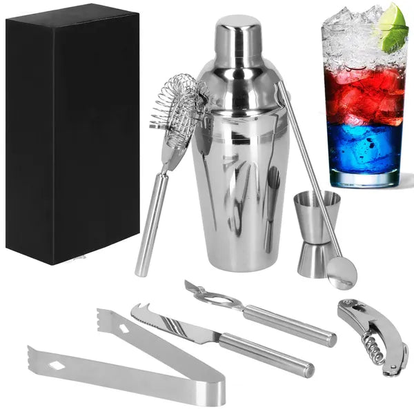 9 részes rozsdamentes acél barmankészlet 550 ml shakerrel bambusz állvánnyal