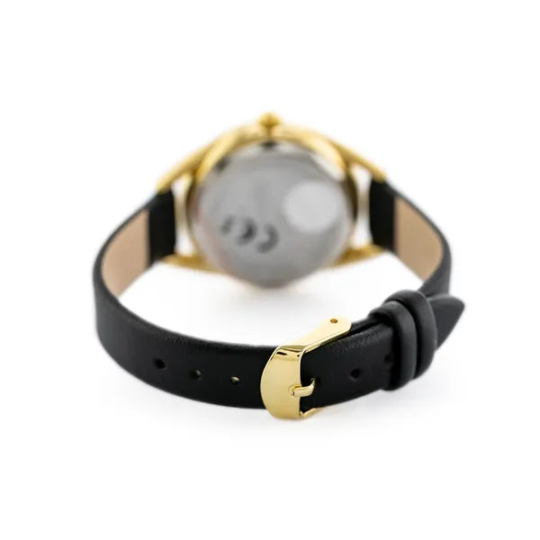 Női kvarc karóra fekete bőrszíjjal és arany tok, 34 mm