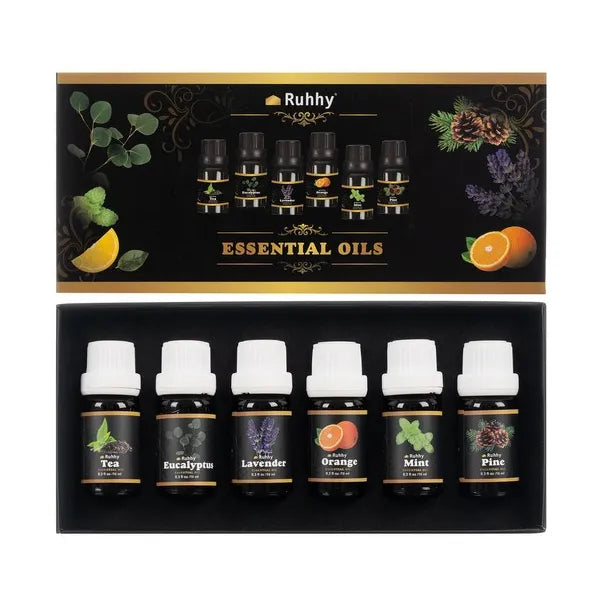Illóolaj készlet 6×10 ml – eukaliptusz, narancs, teafa, menta, levendula, fenyő