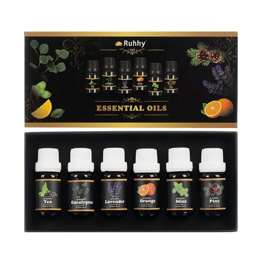 Illóolaj készlet 6×10 ml – eukaliptusz, narancs, teafa, menta, levendula, fenyő