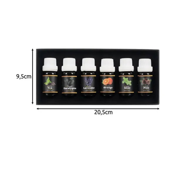 Illóolaj készlet 6×10 ml – eukaliptusz, narancs, teafa, menta, levendula, fenyő