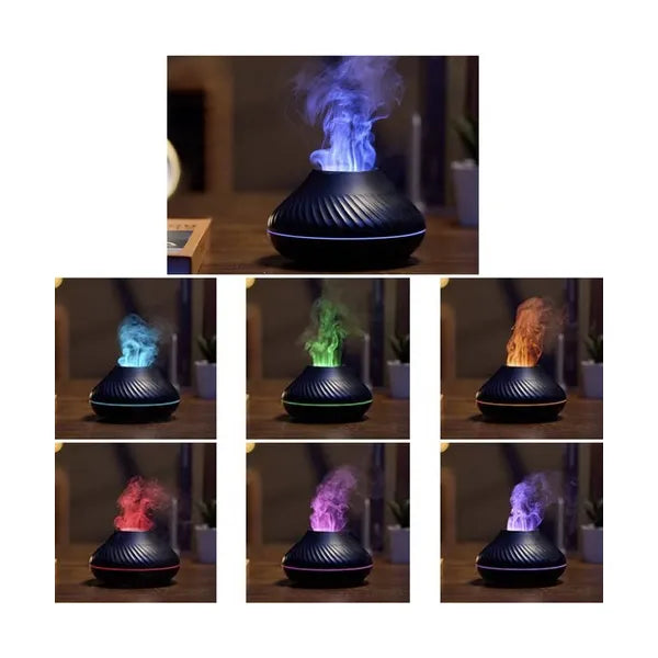 LED tűz-effektusos levegő párásító és illatdiffúzor, 130 ml, USB-C, fekete