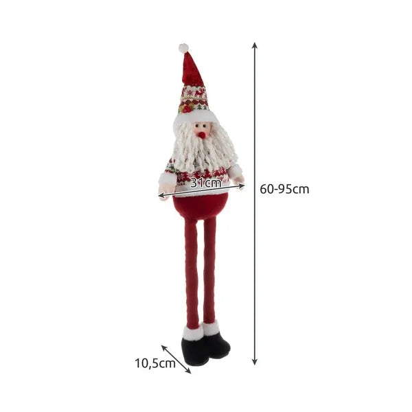 Teleszkópos Mikulás dekor figura, állítható 60–95 cm, piros-fehér, poliészter