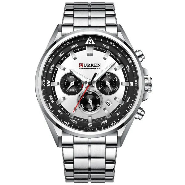 Curren 8399 férfi kronográf karóra, ezüst fémszíj, 42 mm