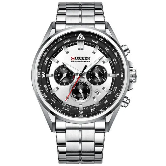 Curren 8399 férfi kronográf karóra, ezüst fémszíj, 42 mm