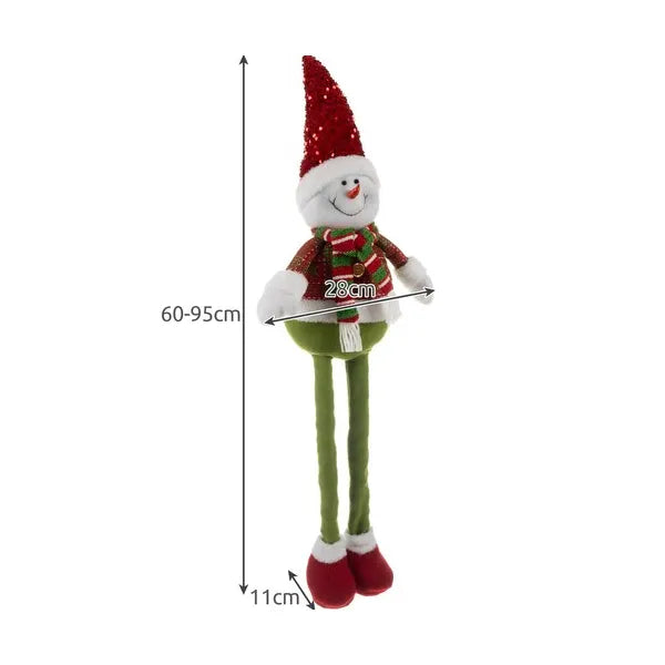 Teleszkópos karácsonyi hóember figura 60-95 cm, fehér–piros
