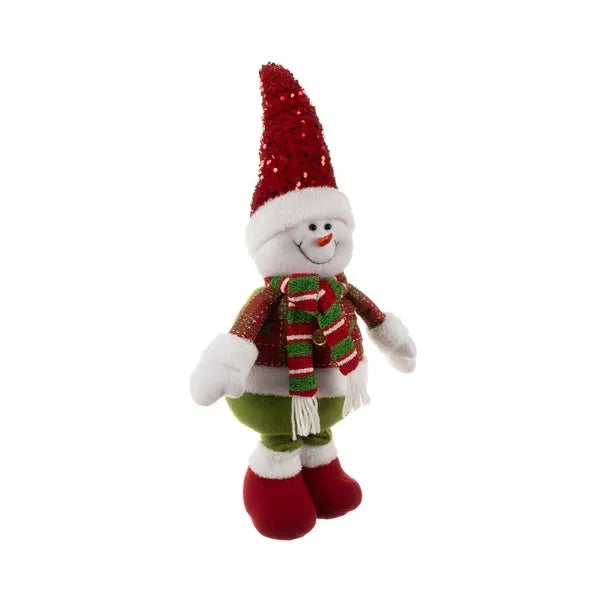 Teleszkópos karácsonyi hóember figura 60-95 cm, fehér–piros