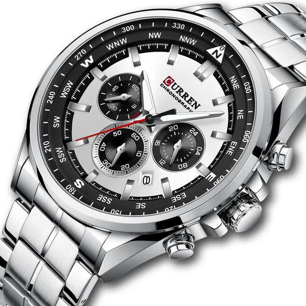 Curren 8399 férfi kronográf karóra, ezüst fémszíj, 42 mm