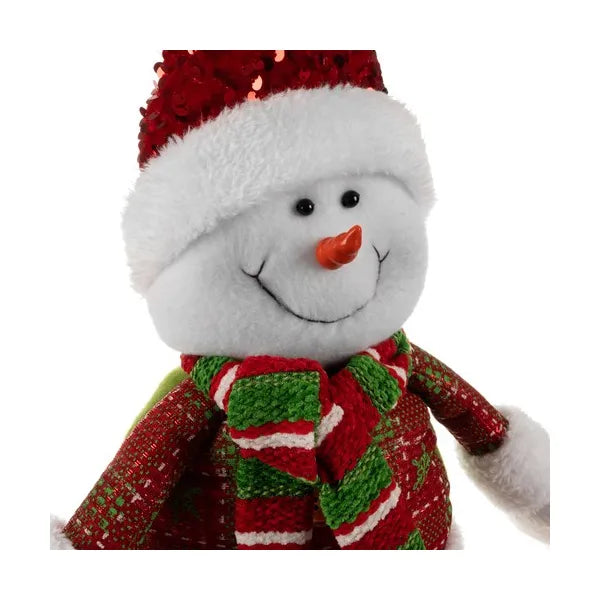 Teleszkópos karácsonyi hóember figura 60-95 cm, fehér–piros
