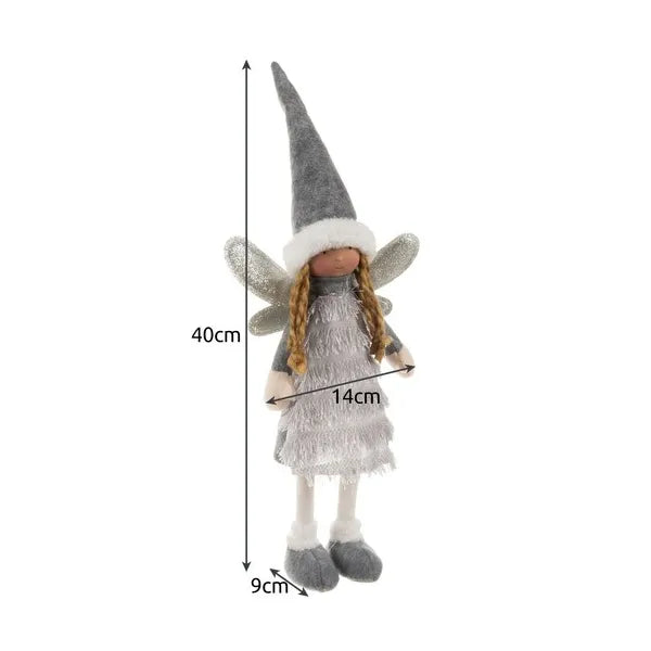 Álló karácsonyi tündér dekoráció csillogó szárnnyal, szürke, 40 cm