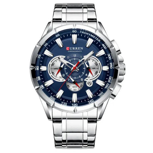 Curren 8363 férfi kronográf karóra 42 mm, kék számlap, ezüst szíj