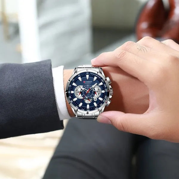 Curren 8363 férfi kronográf karóra 42 mm, kék számlap, ezüst szíj